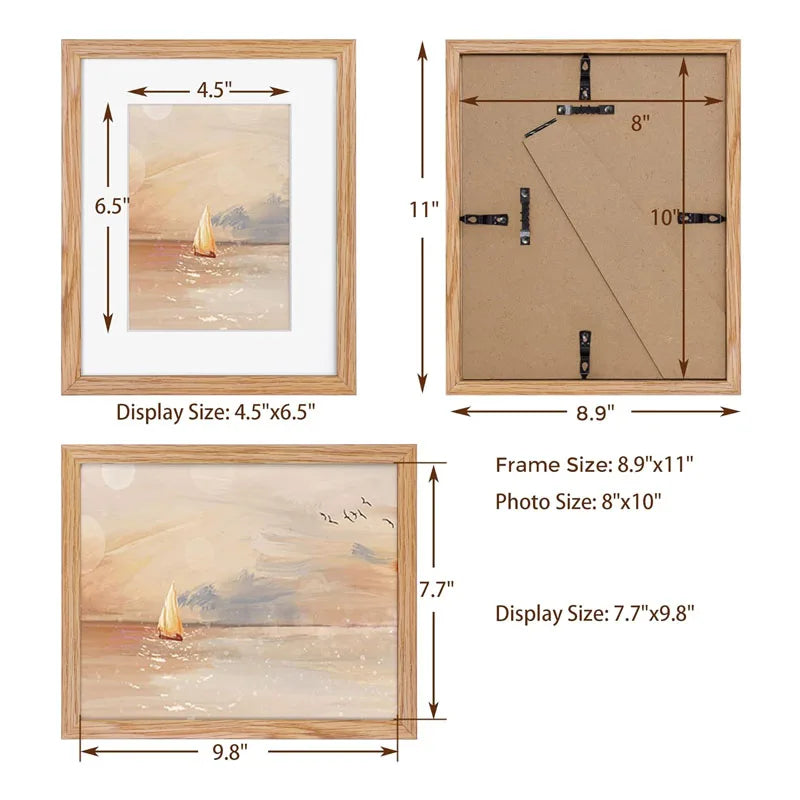 KTX-226899 Solid Oak Wood 8x10 Photo Frame for Wall and Tabletop Display