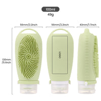 HKM-079315 Portable 100ML Reusable Silicone Travel Shampoo and Lotion Bottle with Cleaning Brushes