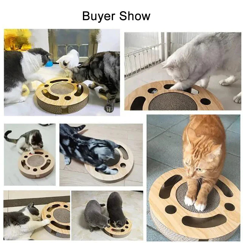 HKM-407187 Interactive Cat Scratcher Toy with Bell Ball and Catnip - Corrugated Cardboard Lounge for Healthy Claws