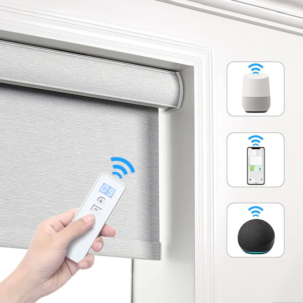 KTX-140499 Motorized Blackout Roller Blinds with Smart Remote Control for Easy Installation in Home or Office