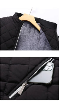 HKM-177683 Men's Casual Winter Cotton Jacket With Thick Velvet Stand-Up Collar Zipper Closure Warm Autumn Coat-Canvas Fabric