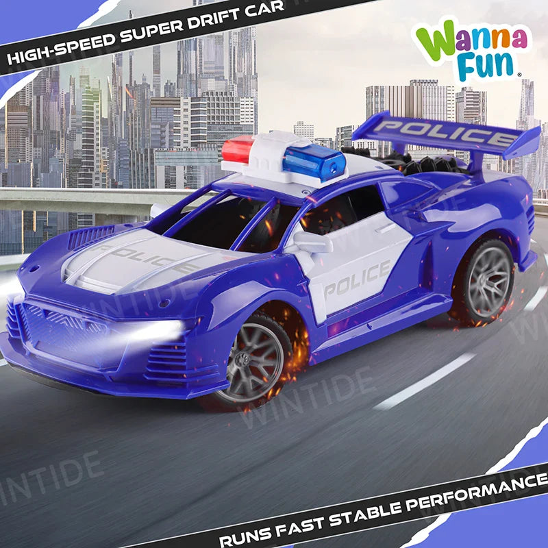 HKM-641171 1:20 Scale Remote Control Police Car Model with Sound and Light Effects, Electric Powered, Indoor-Outdoor Use