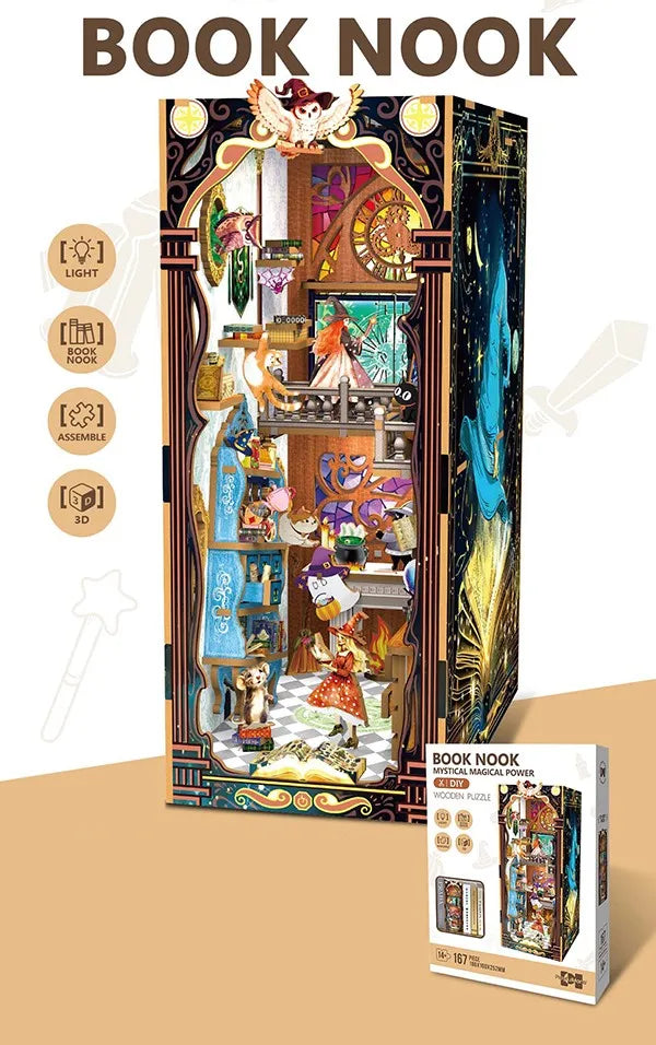 HKM-462675 3D Puzzle DIY Book Nook Kit with LED Light for Children and Educational Play
