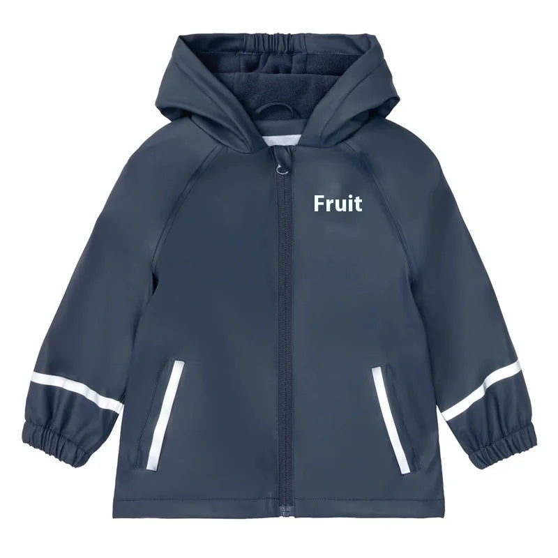 KTX-129107 Waterproof Two-Piece Fleece-Lined PU Children's Jackets t Zipper Closure Cartoon Softshell Rainwear Girl's Clothing Kids
