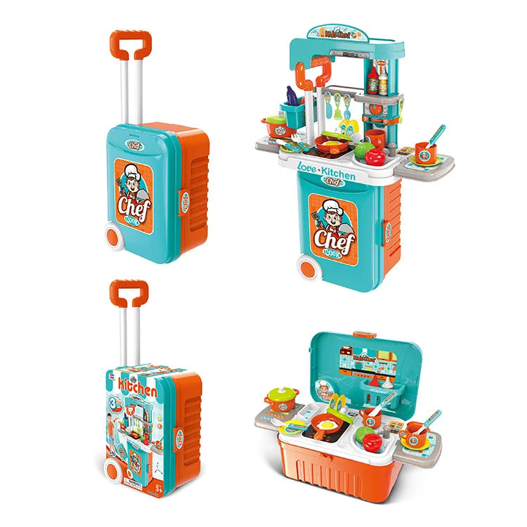 KTX-652307 3-in-1 Kitchen and Medical Tool Set for Pretend Play with Makeup and Utensils in Suitcase
