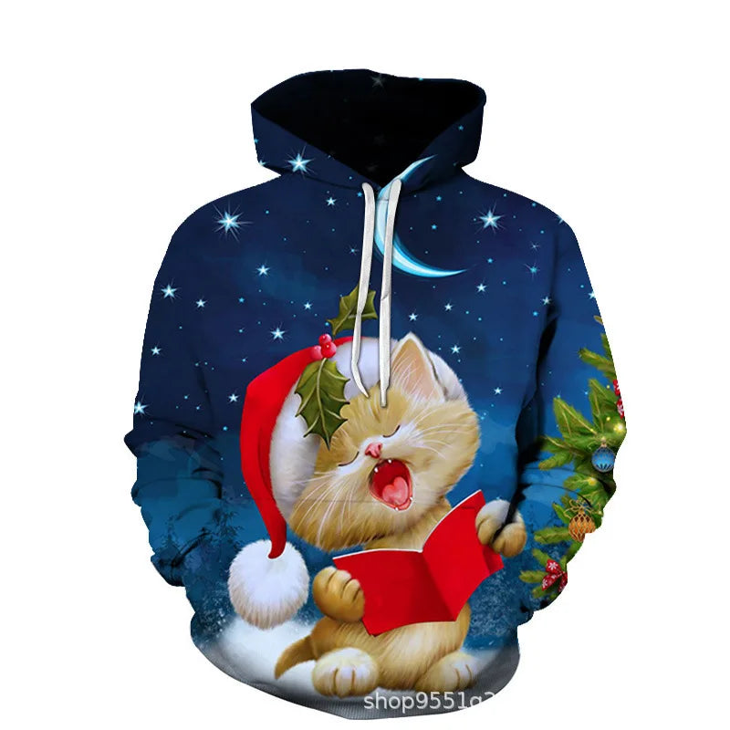 HKM-882771 Christmas Sweatshirt Long Sleeves Hoodie 3D Printed Casual Hooded Sweatshirt OEM Custom logo Clothing