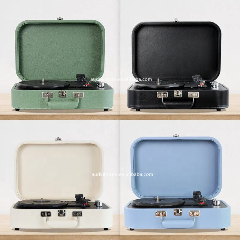 KTX-415571 Bluetooth Vinyl Record Player with PU Leather Elliptic Design Suitcase