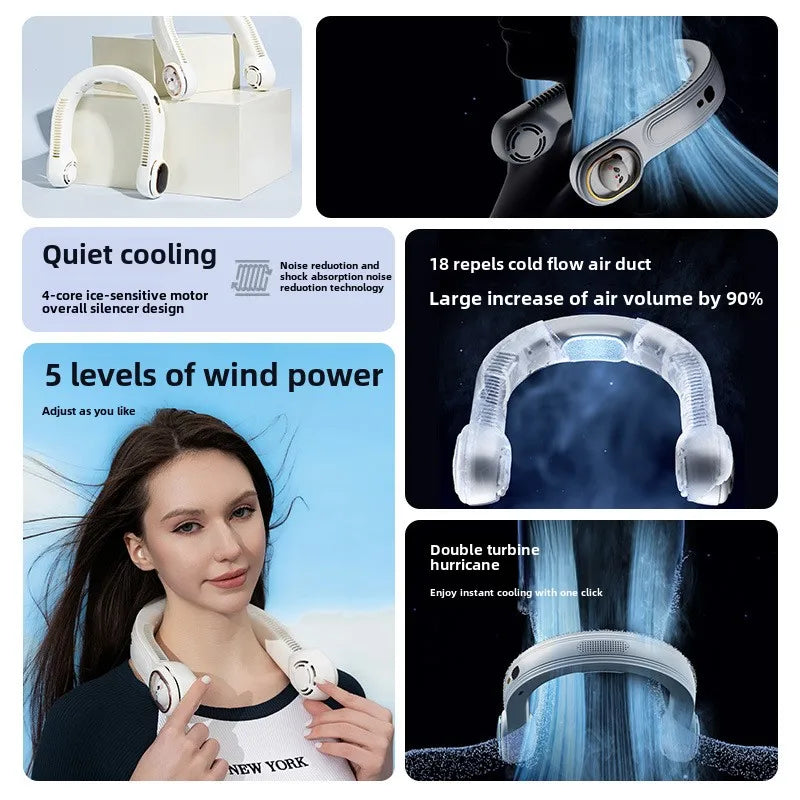KTX-573843 Rechargeable Bladeless Neck Fan with Digital Display and 5 Speed Settings for Outdoor Use
