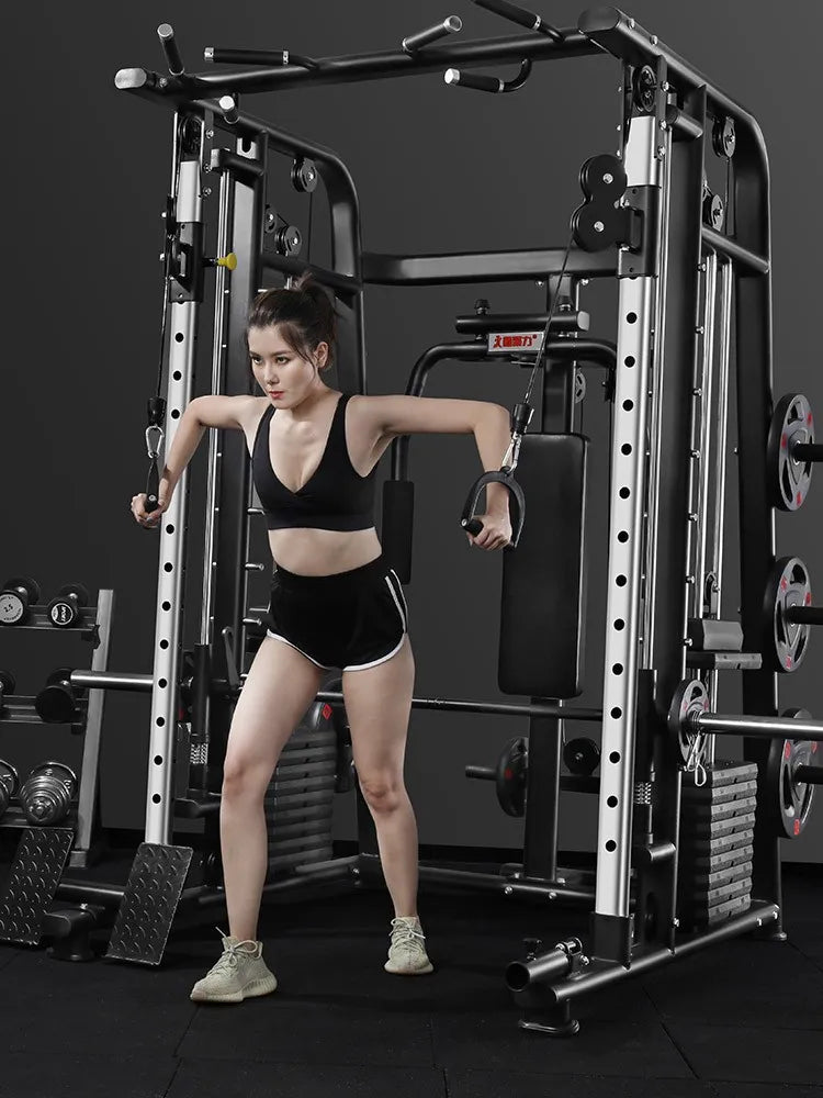 HKM-878803 Multi-Functional Smith Machine Power Rack with Dual Weight Stack for Home and Commercial Gym Use