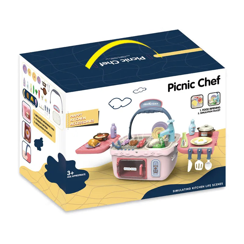 KTX-178963 Color Changing Food Electric Picnic Chef Kitchen Playset for Children Ages 2-4