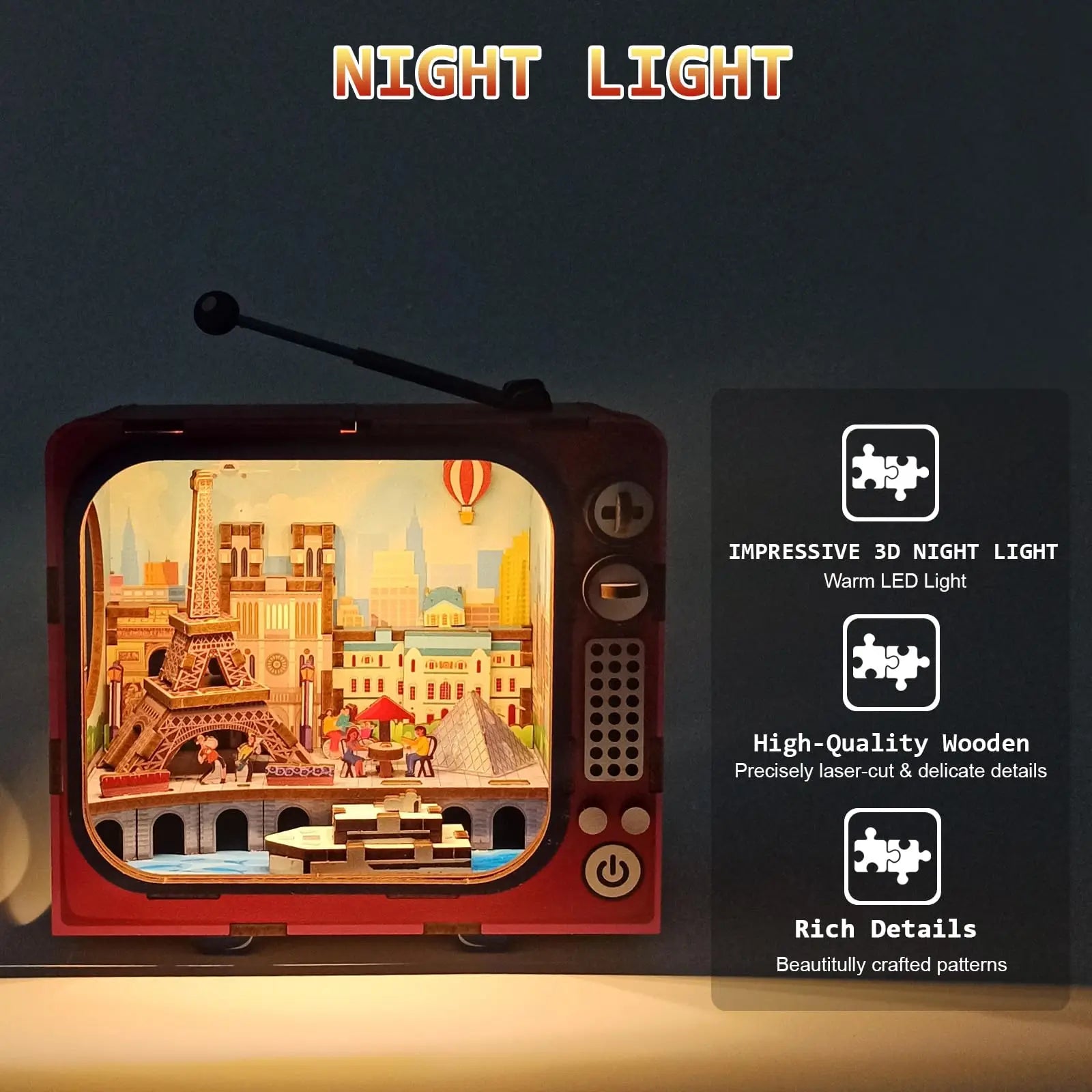 KTX-494291 Wooden 3D TV Set Building Puzzle Miniature Dollhouse DIY Kit for Creative Play