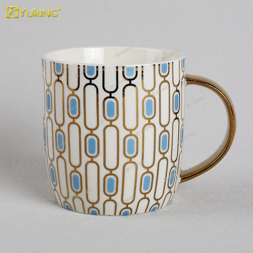 KTX-302035 Light Luxury Ceramic Coffee Mug with Customisable Gold-Plated Handle