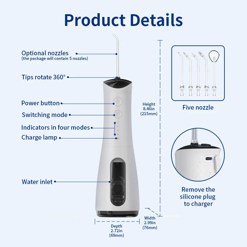 HKM-913171 IPX7 Waterproof Electric Dental Floss Water Flosser for Home and Travel
