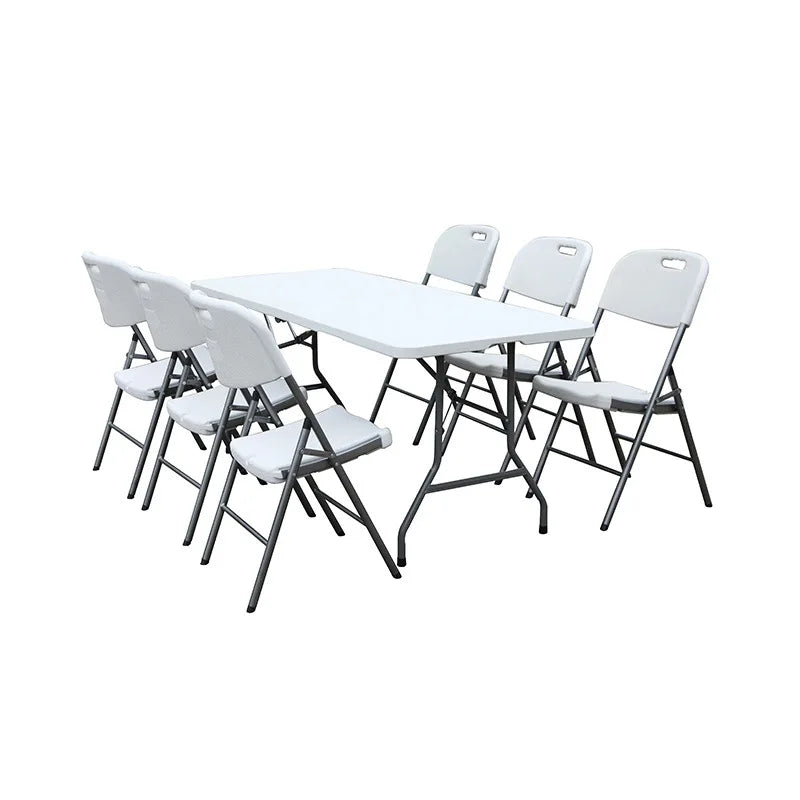 KTX-760083 Portable 8ft and 6ft White Rectangular Plastic Folding Table with Chairs for Outdoor Events