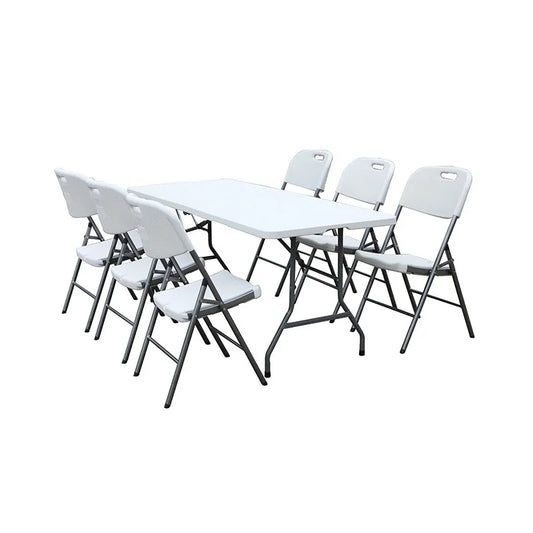 KTX-760083 Portable 8ft and 6ft White Rectangular Plastic Folding Table with Chairs for Outdoor Events