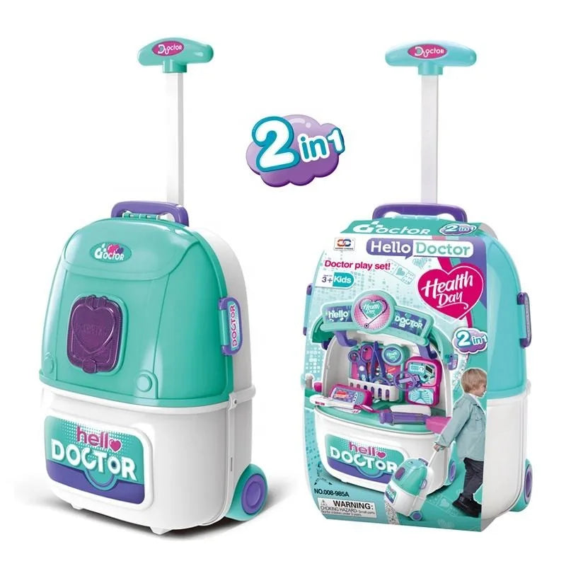 KTX-852435 Kids Pretend Play Doctor Toy Set with Luggage Trolley Case and Operating Table
