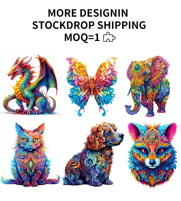 KTX-105299 DIY Unique Shape Wooden Animal A4 Jigsaw Puzzle for Adults with Wooden Pieces