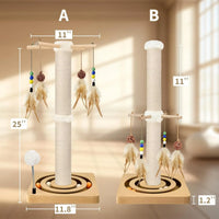 HKM-767635 Wood Cat Scratcher Tree Tower with Hanging Ball for Indoor Use