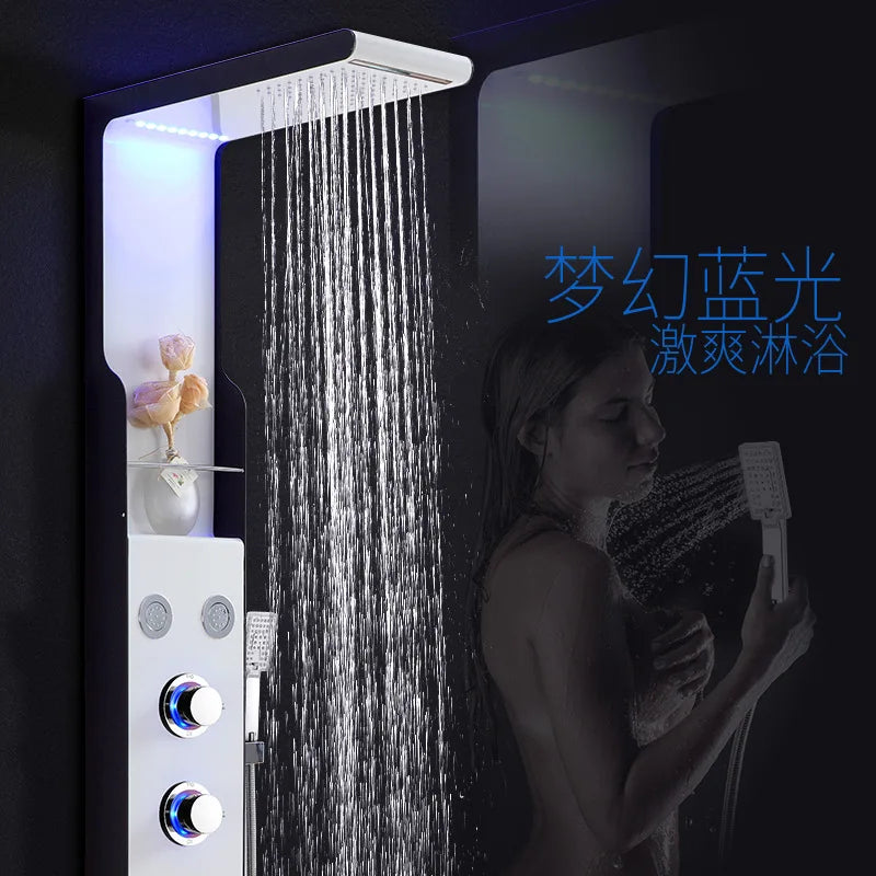 KTX-605459 Stainless Steel Wall Shower Panel with Waterfall Feature, Cold & Hot Water Control, Model YL5503