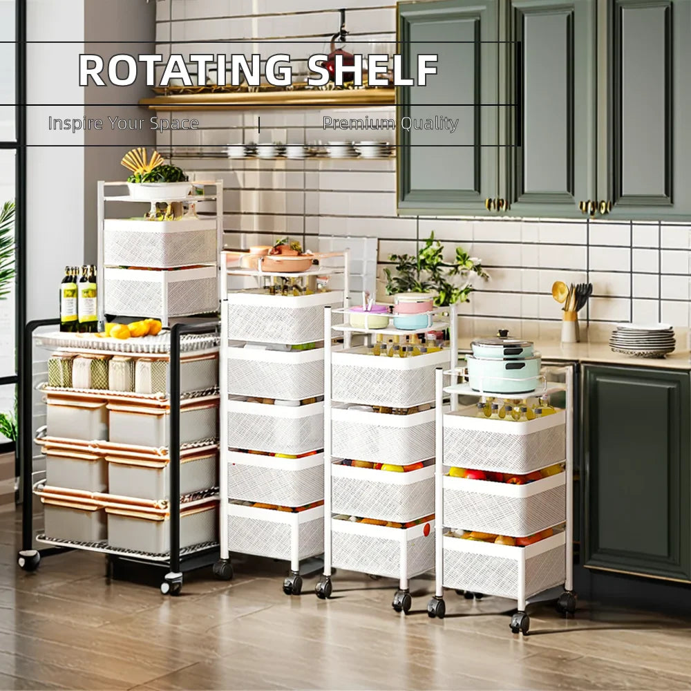 KTX-089939 Adjustable 2-5 Layer Kitchen Storage Trolley with Wheels and Square Metal Shelves