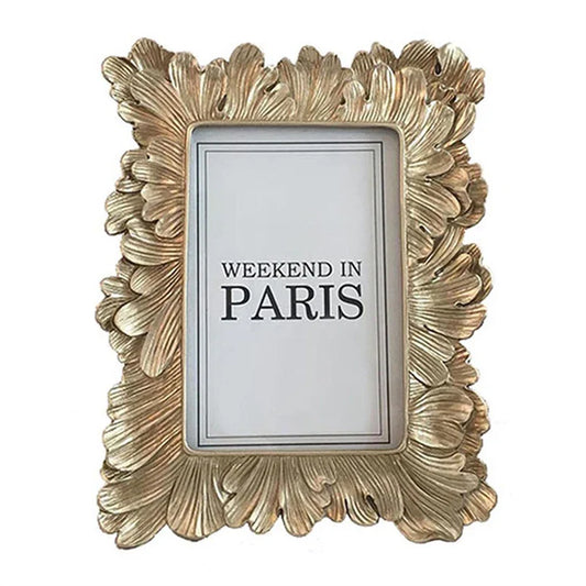 KTX-178323 Antique Gold Resin Photo Frame 4x6 Vintage Tabletop Display for Home Decor