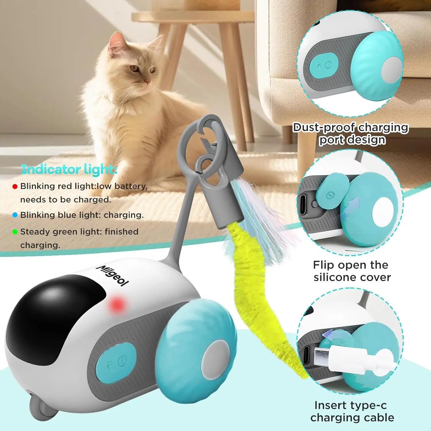 HKM-259155 Interactive Cat Puzzle Toy for Indoor Play with Adjustable Speed Settings - Blue