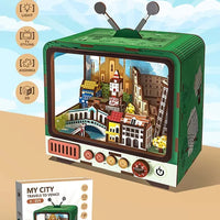 HKM-494291 Wooden 3D TV Set Building Puzzle Miniature Dollhouse DIY Kit for Creative Play