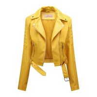 HKM-881619 Women's PU Leather Jacket With Long Sleeves Short Motorcycle Suit Puffer Style Fashionable Jacket Jacket Custom