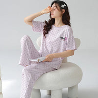 HKM-935955 Women's Pajama Set Two Pieces Short-Sleeved Trousers Homewear Sleepwear Leisure Comfortable Cotton Sweet Soft