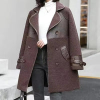 HKM-405907 Woman Leather Jacket Winter Mid to Long Length Fur Integrated With Plush Thickened Collar Wind Breaker Jacket