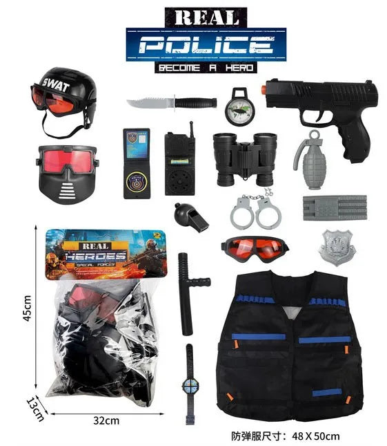 KTX-834323 17PCS Kids Pretend Play Police Set with Helmet and Uniform for Imaginative Role Play