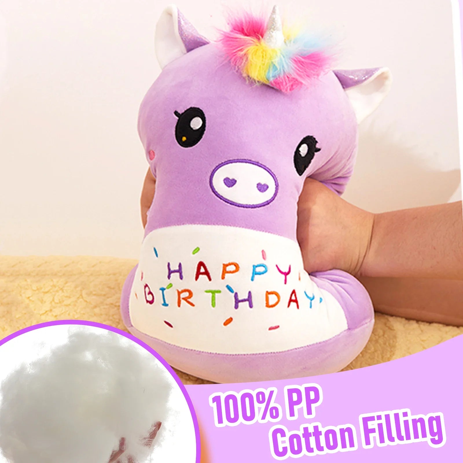 KTX-375507 Cartoon Purple Unicorn Plush Toy – Soft and Squishy Stuffed Animal for Children