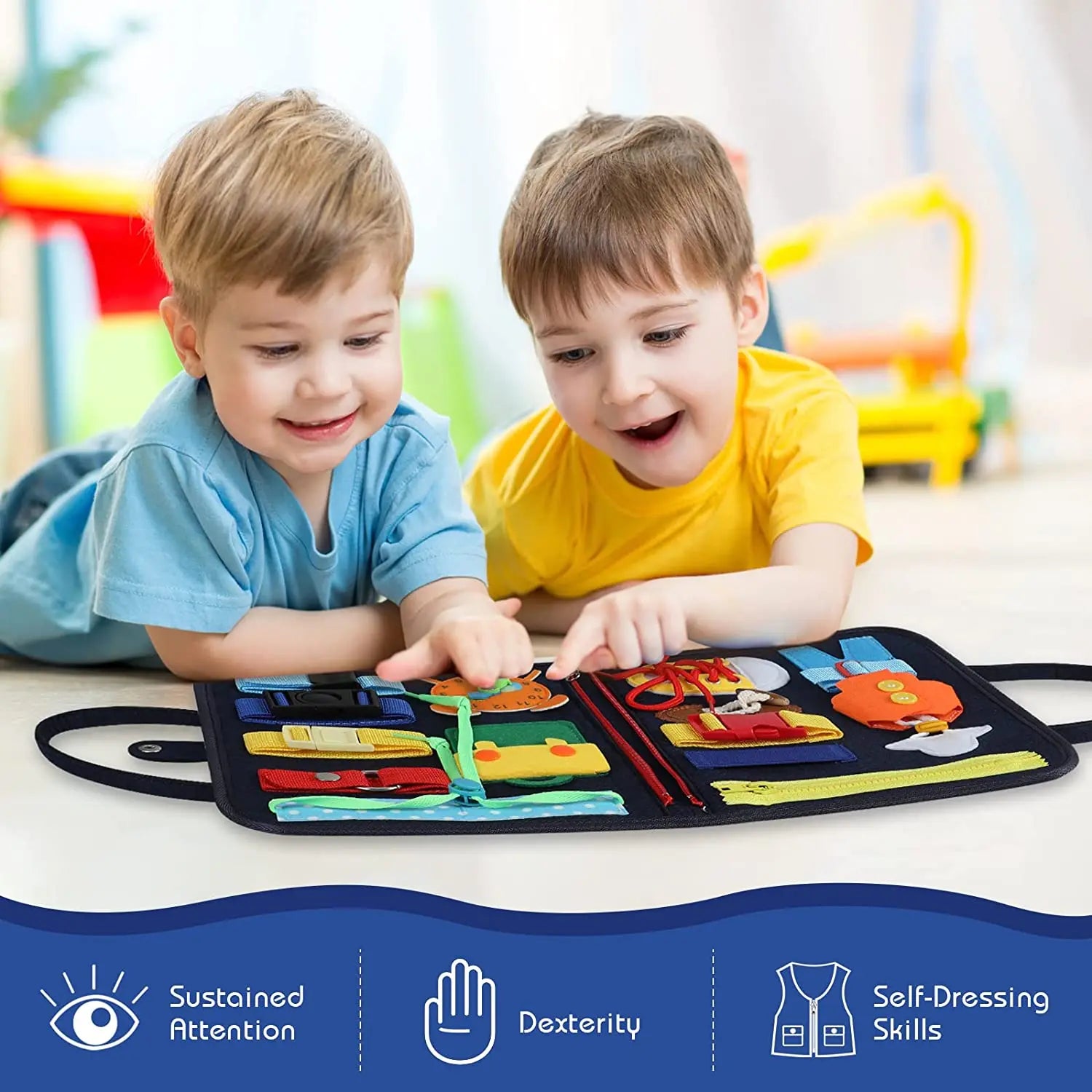 KTX-394451 Montessori Toddler Busy Board for Ages 1-4, Educational Sensory Toy for Fine Motor Skills and Travel
