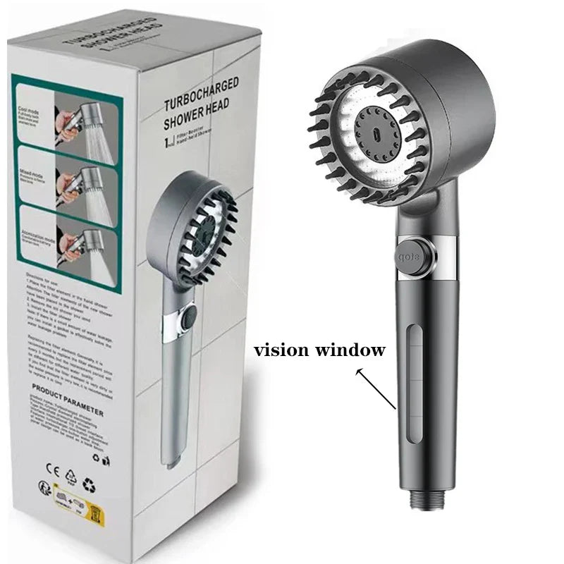 KTX-851795 Adjustable 4-Function Handheld Shower Head with Massage Brush and Pressurized Spray