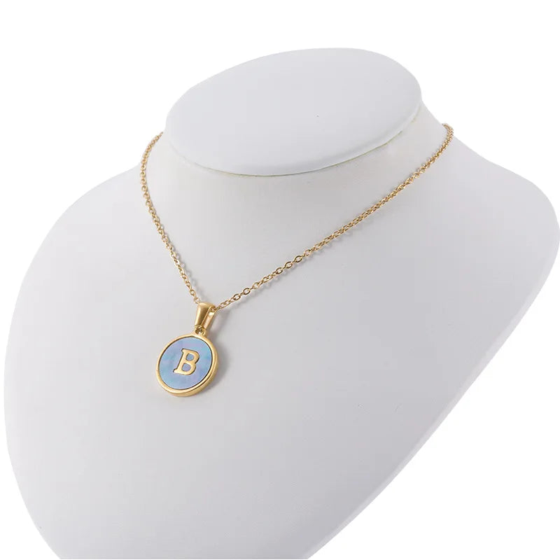 HKM-969875 Fashion 18k Gold Plated Chain Letter Shell Necklace Waterproof Stainless Steel Initial Pendant Necklace for Women Gift
