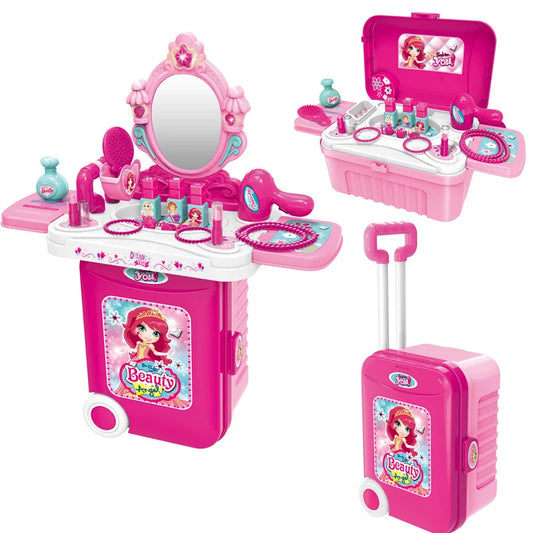 KTX-634195 3-in-1 Pretend Play Trolley Suitcase with Doctor and Makeup Toy Set for Girls