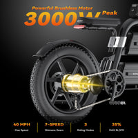 HKM-8092243 Adult Electric Bicycle Powered by 3000W Motor, 20 MPH Top Speed, 60V System and 60V 40.0Ah Battery for Daily Commuting