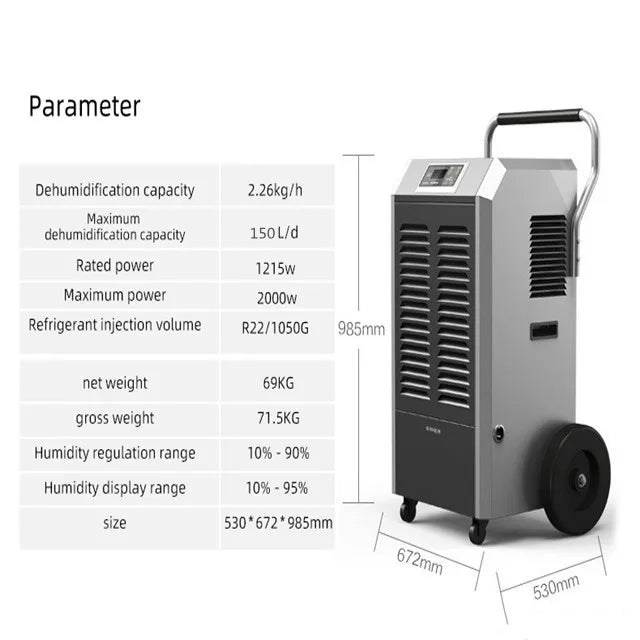 KTX-668691 150L/D Industrial Air Dryer with Wheels for Metal Sheet Dehumidification, 220V