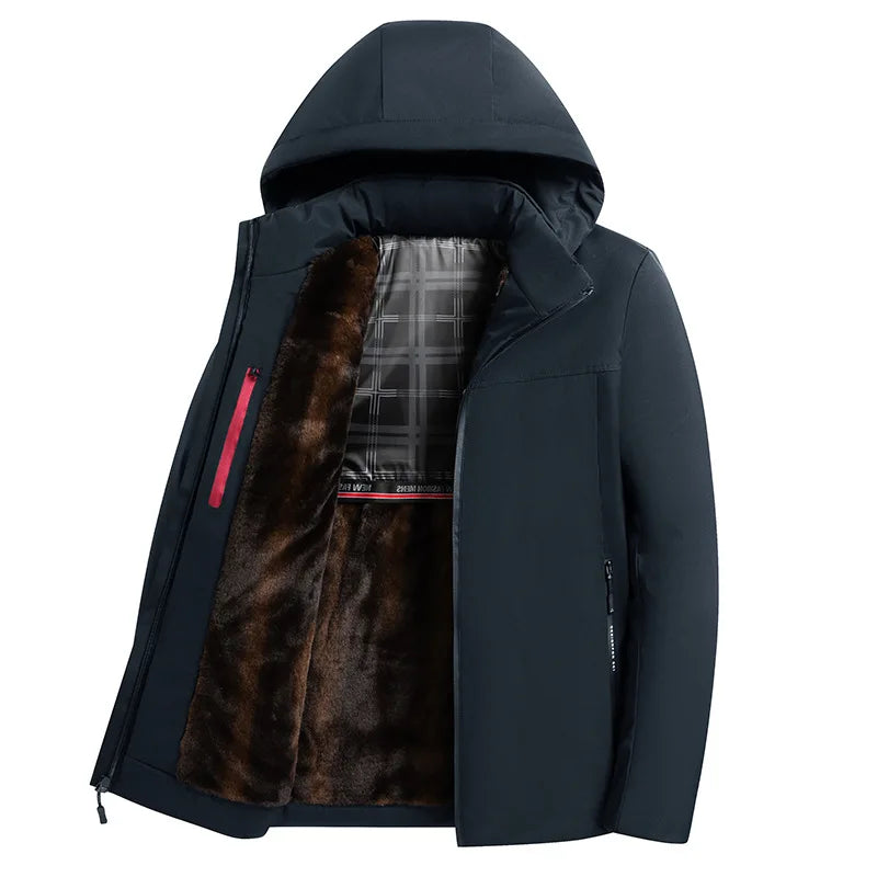 HKM-079379 Customized Men's Parka Winter Thickened Padded Men's Cotton Jacket Tops Large Size Warm Fashion Black Jacket