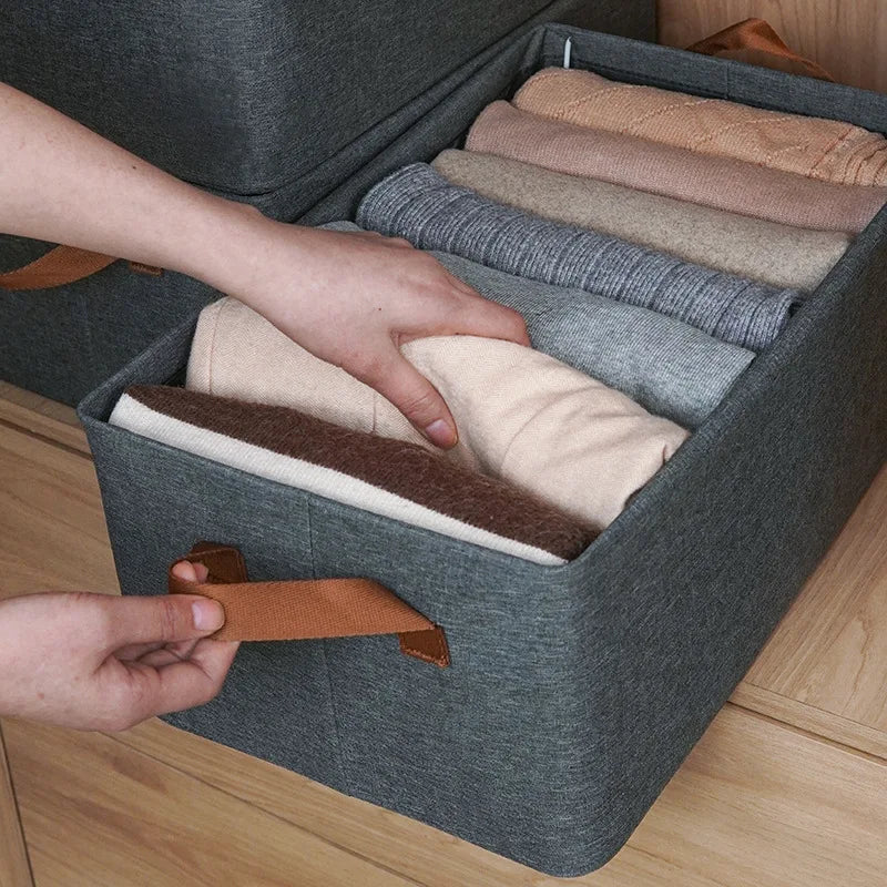 KTX-614227 Collapsible Fabric Storage Box for Jeans - Washable Clothing Organiser with Handles