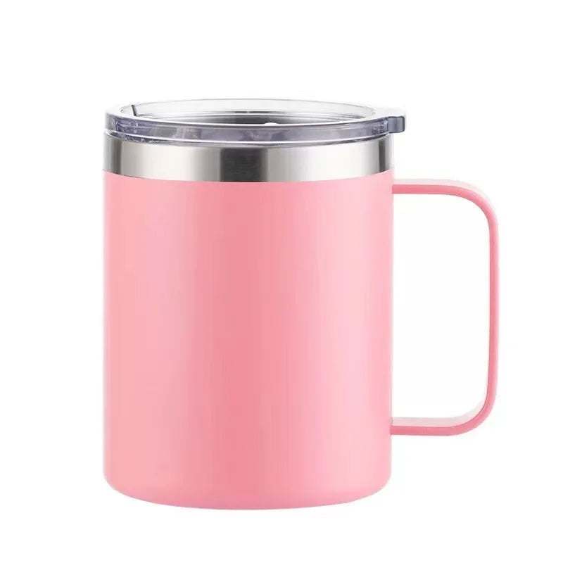 KTX-564179 12oz Eco-Friendly 304 Stainless Steel Coffee Mug with Sliding Lid and Handle for Camping and Travel