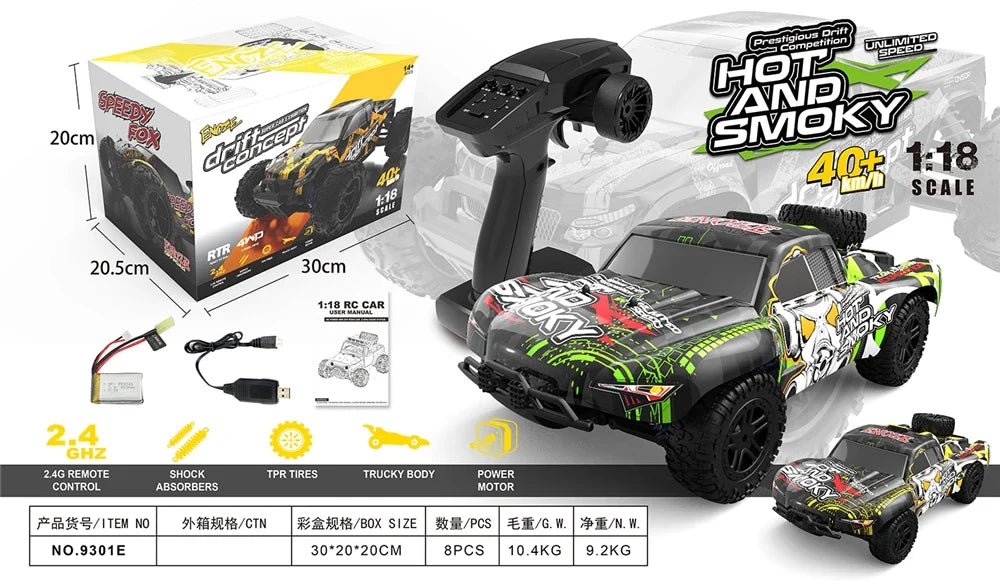 HKM-183571 1/18 Scale Waterproof 4x4 RC Racing Car 40+ MPH Remote Control Vehicle for Indoor/Outdoor Use
