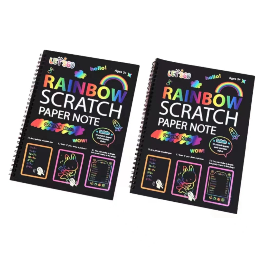 KTX-894867 DIY Rainbow Scratch Paper Set for Kids with Bamboo Sticks - Creative Scratch Art Books