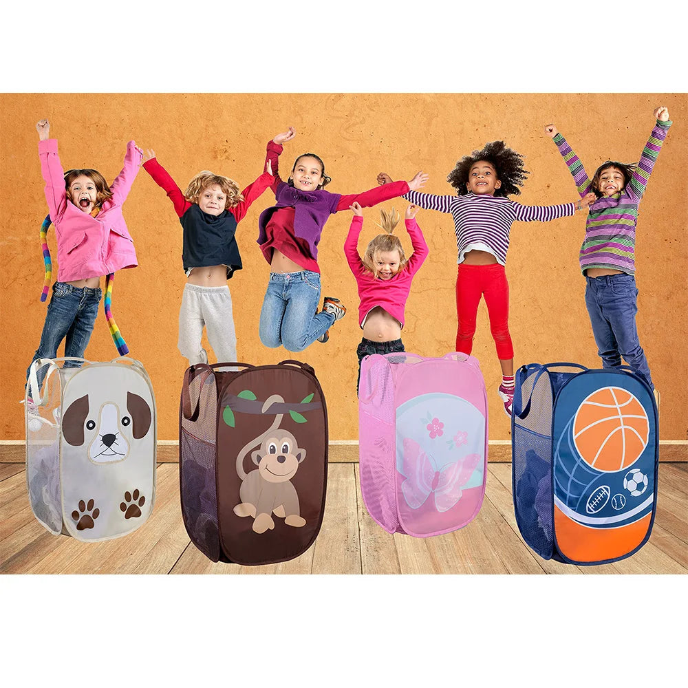 KTX-434579 Portable Pop-up Polyester Mesh Laundry Hamper for Kids - Multi-Colour Options