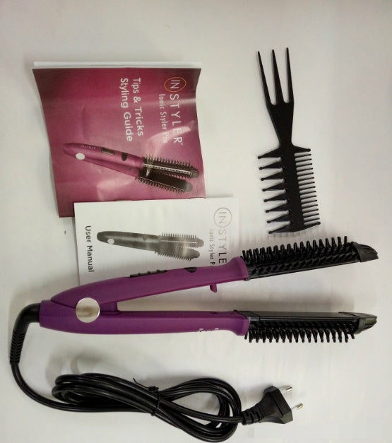 HKM-696403 4 in 1 Hair Curler and Straightener with Electric Coil Comb, 60W ABS, PP, PC, Aluminum, Nylon