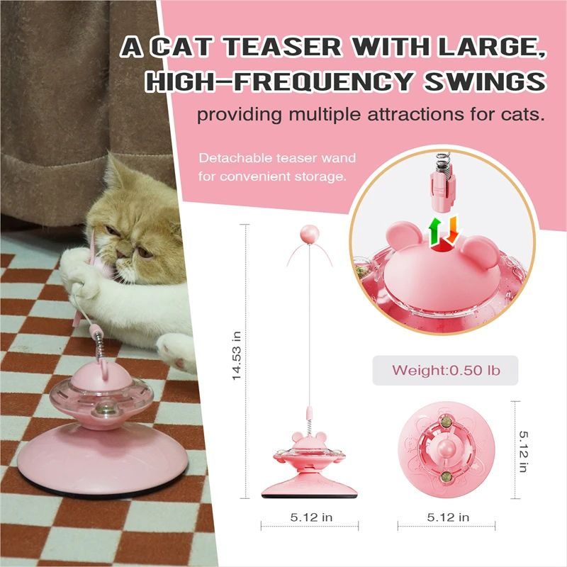 HKM-360595 Interactive Cat Teaser Wand with Suction Cup Scratcher - Spring Toy for Cats