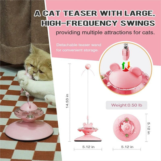 HKM-360595 Interactive Cat Teaser Wand with Suction Cup Scratcher - Spring Toy for Cats