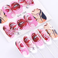 HKM-547283 European Style Nail Art Water Transfer Stickers - Sexy Red Lips & Tongue Design, STZ-756A to STZ-763F