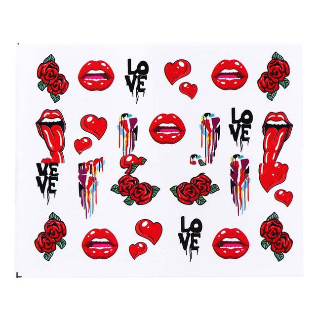 HKM-547283 European Style Nail Art Water Transfer Stickers - Sexy Red Lips & Tongue Design, STZ-756A to STZ-763F
