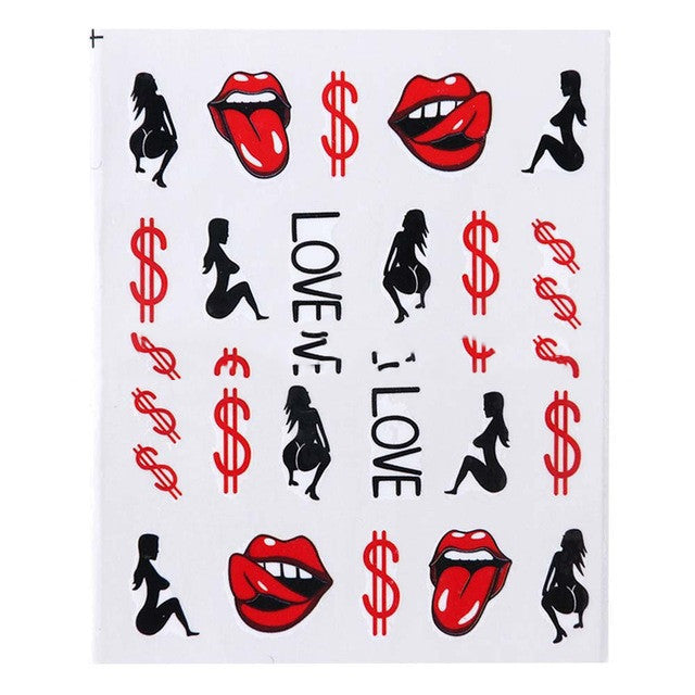 HKM-547283 European Style Nail Art Water Transfer Stickers - Sexy Red Lips & Tongue Design, STZ-756A to STZ-763F